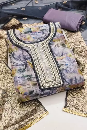 multicolor organza hand embroidery dress material