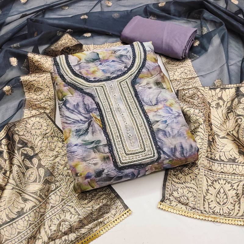 multicolor organza hand embroidery dress material