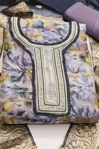 multicolor organza hand embroidery dress material