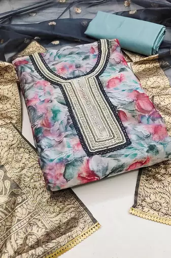 multicolor organza hand embroidery dress material