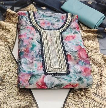 multicolor organza hand embroidery dress material 3