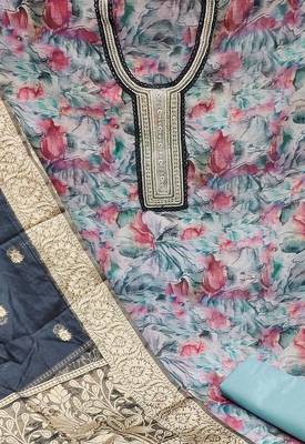 multicolor organza hand embroidery dress material 4