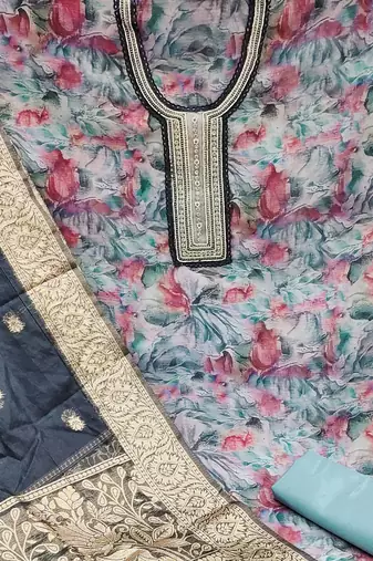 multicolor organza hand embroidery dress material
