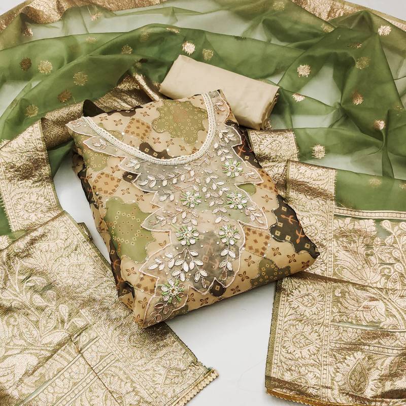 multicolor organza hand embroidery dress material