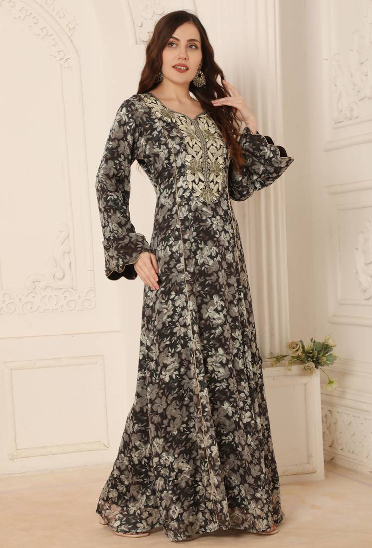 Floral Embroidered Maxi Dress For Women