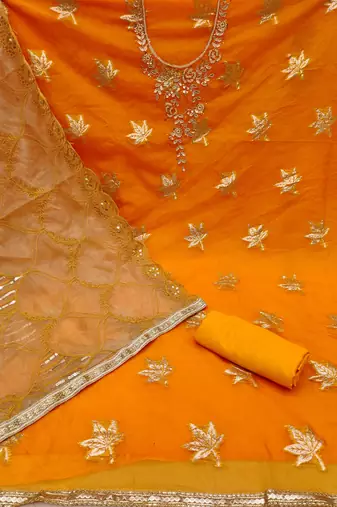 orange organza hand embroidery dress material