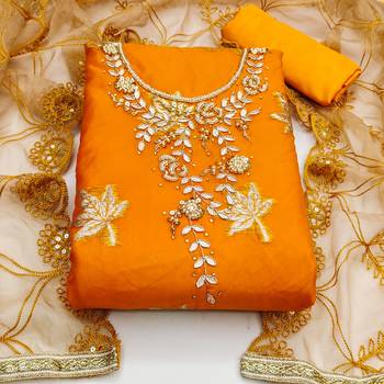 orange organza hand embroidery dress material 3