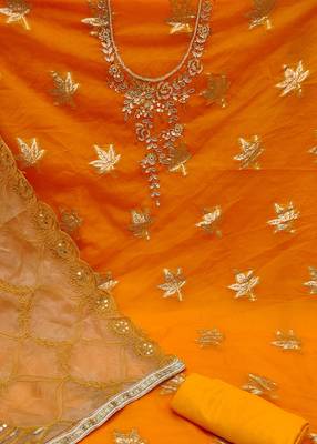 orange organza hand embroidery dress material 4