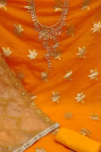 orange organza hand embroidery dress material