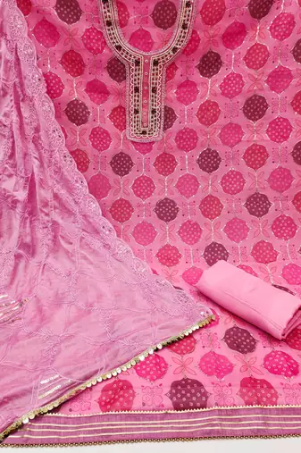 pink organza hand embroidery dress material