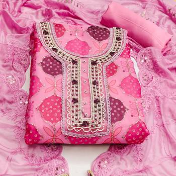 pink organza hand embroidery dress material 3
