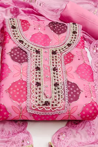 pink organza hand embroidery dress material