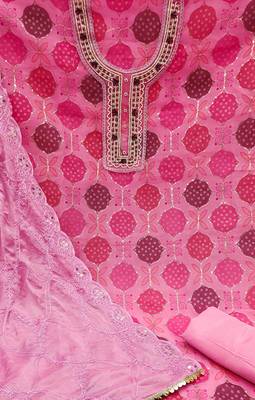 pink organza hand embroidery dress material 4
