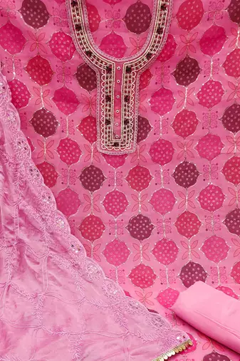 pink organza hand embroidery dress material