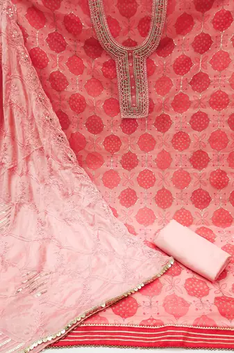 peach organza hand embroidery dress material