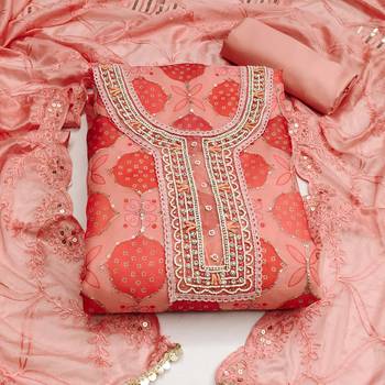 peach organza hand embroidery dress material 3
