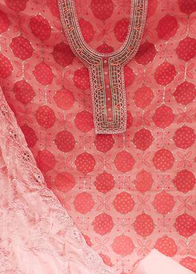 peach organza hand embroidery dress material 4