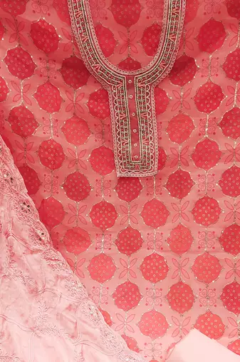 peach organza hand embroidery dress material