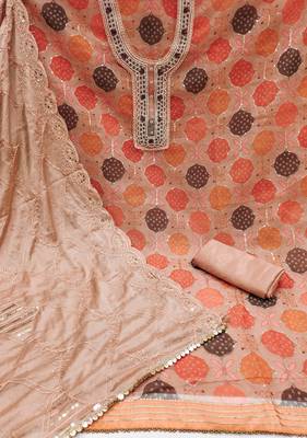 orange organza hand embroidery dress material 2
