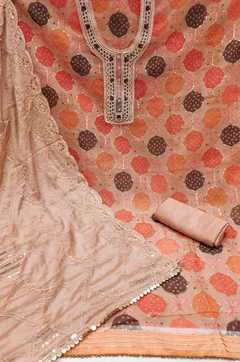 orange organza hand embroidery dress material