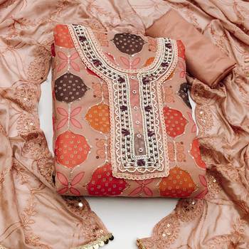 orange organza hand embroidery dress material 3