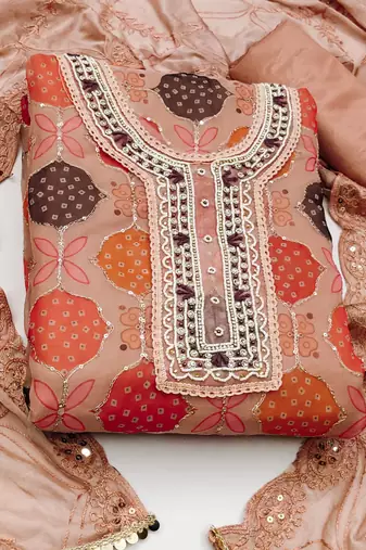 orange organza hand embroidery dress material