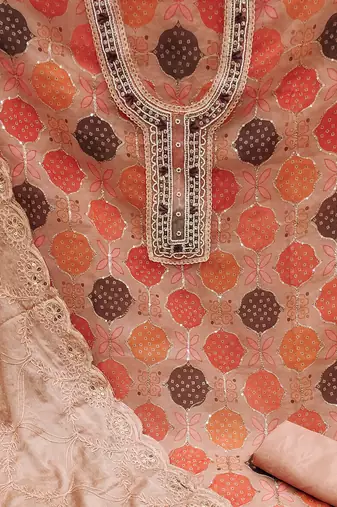 orange organza hand embroidery dress material