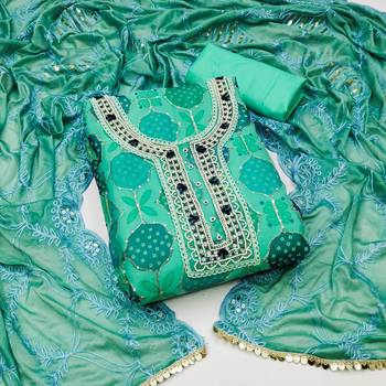 sea green organza hand embroidery dress material 1