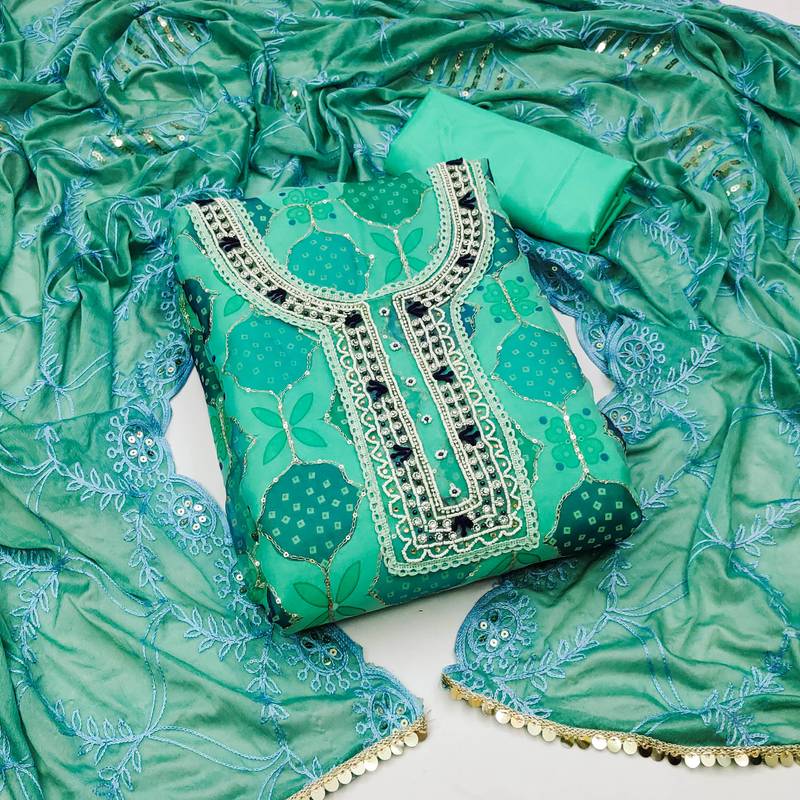 sea green organza hand embroidery dress material