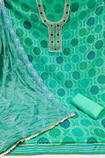 sea green organza hand embroidery dress material