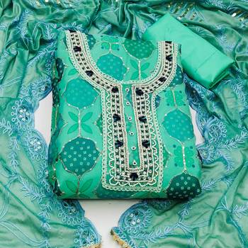 sea green organza hand embroidery dress material 3
