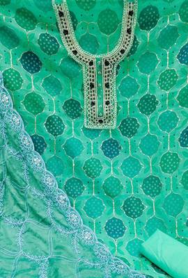 sea green organza hand embroidery dress material 4