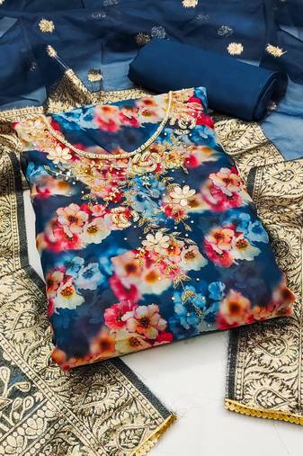 multicolor organza hand embroidery dress material