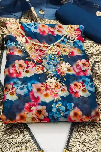 multicolor organza hand embroidery dress material
