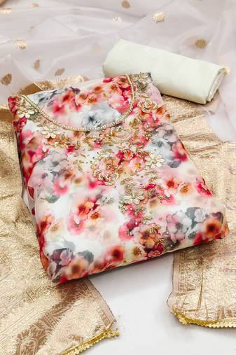 multicolor organza hand embroidery dress material