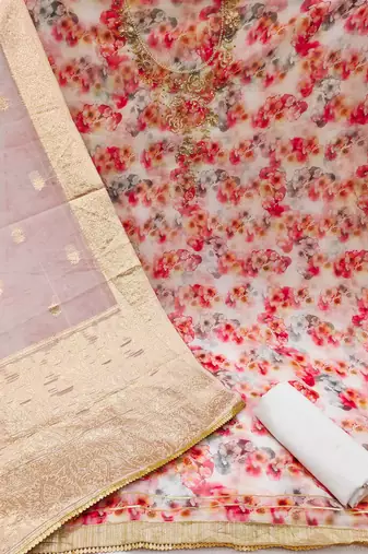 multicolor organza hand embroidery dress material