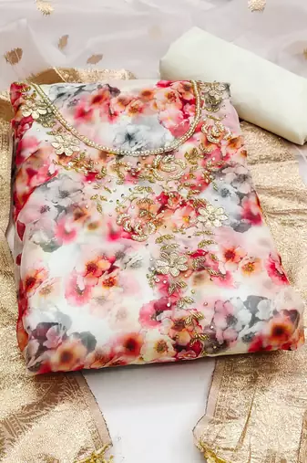 multicolor organza hand embroidery dress material