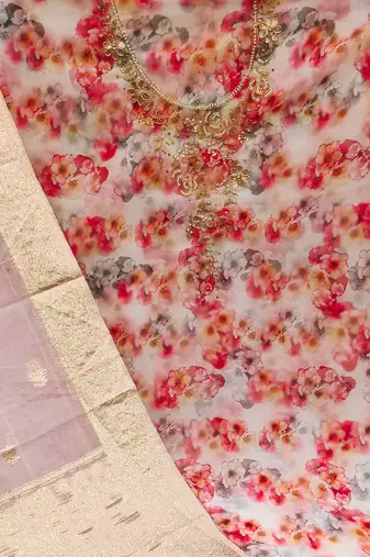 multicolor organza hand embroidery dress material