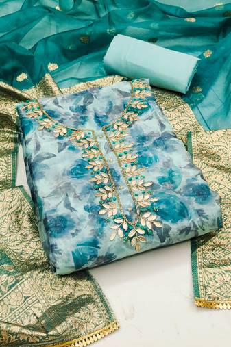 multicolor organza hand embroidery dress material