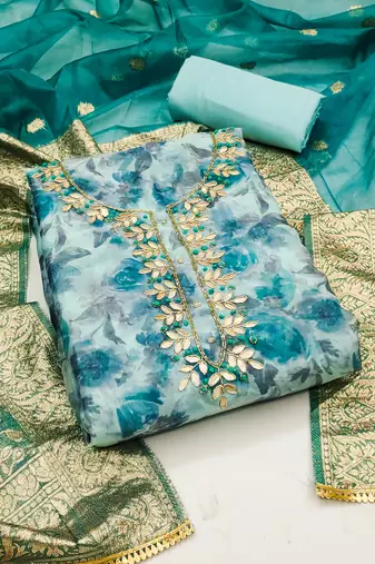 multicolor organza hand embroidery dress material