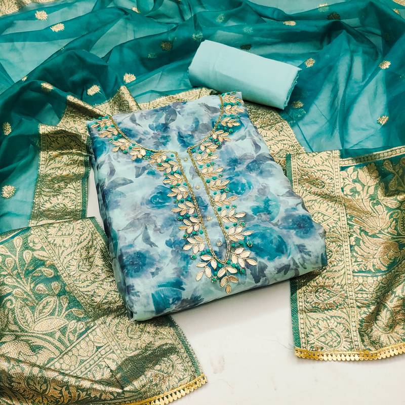 multicolor organza hand embroidery dress material