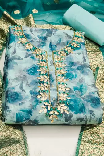multicolor organza hand embroidery dress material