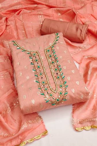 peach silk blend woven dress material