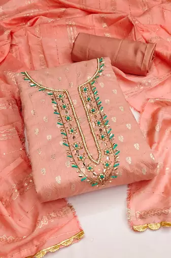 peach silk blend woven dress material