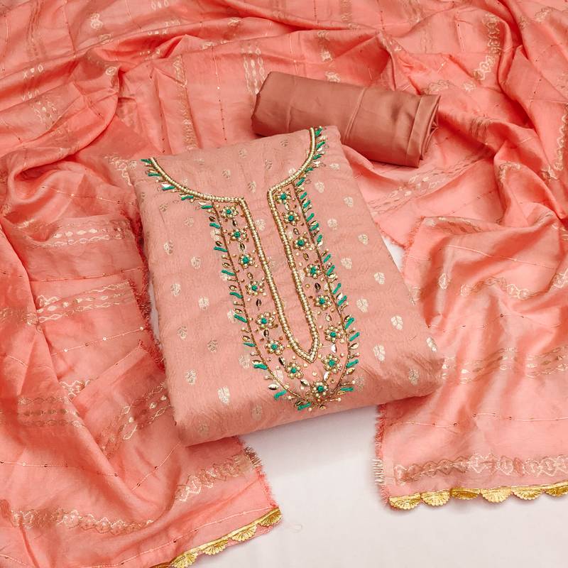 peach silk blend woven dress material