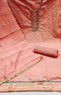 peach silk blend woven dress material 2