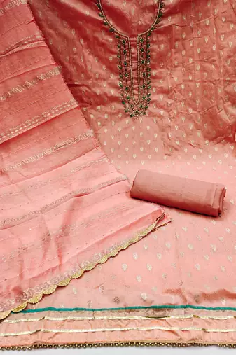 peach silk blend woven dress material
