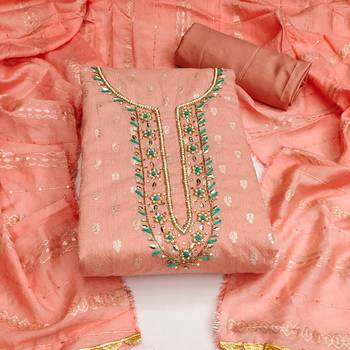 peach silk blend woven dress material 3
