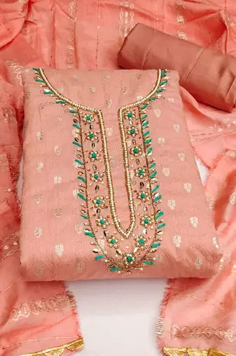 peach silk blend woven dress material