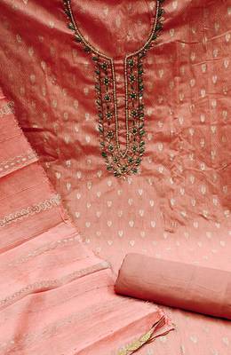 peach silk blend woven dress material 4